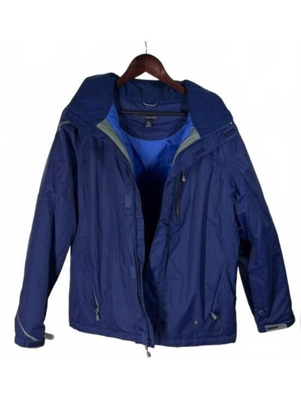 Land's End Medium Navy Waterproof Nylon Jacket w/ Hood 4 pockets‎ & cell pocket